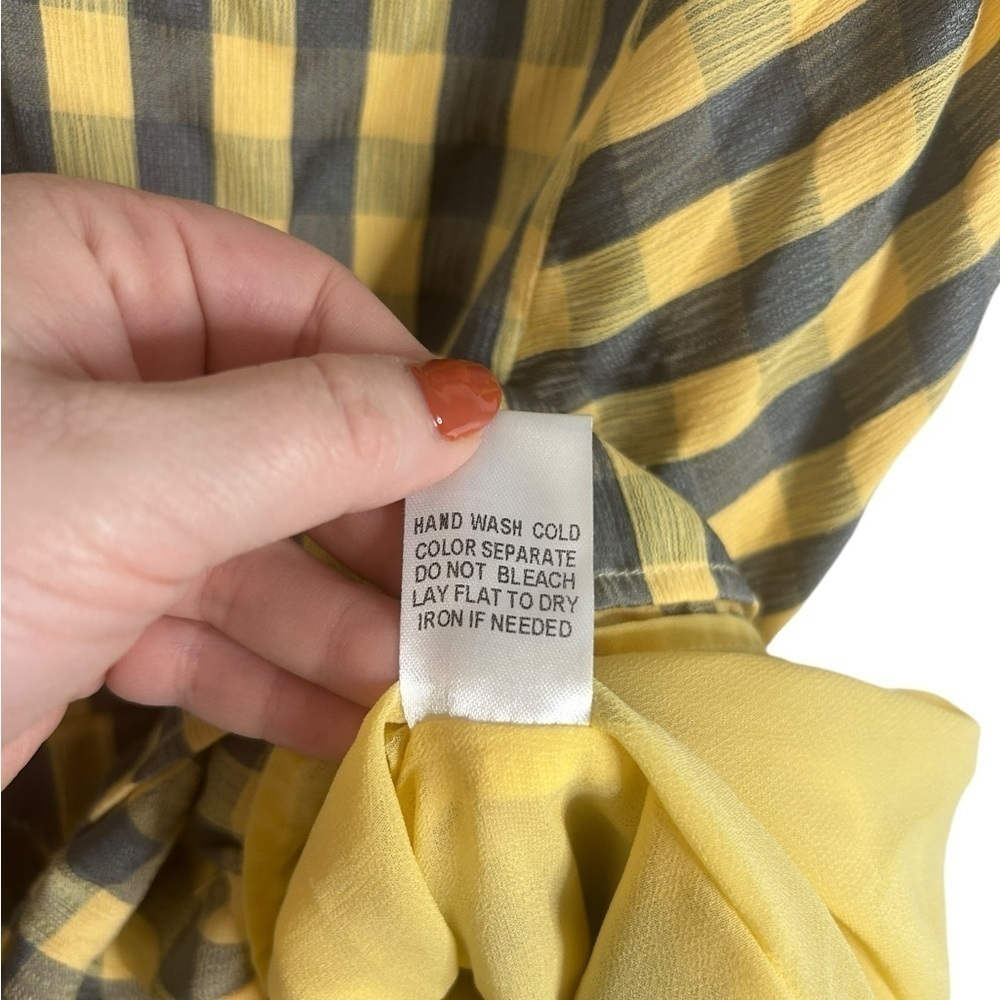 Gilli Yellow & Grey Plaid Knot Shoulder Ruffle Hem Jumper Dress Womens Sz Large - Picture 7 of 10